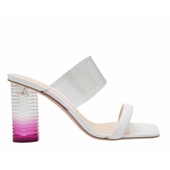 NICHOLAS KIRKWOOD $595‎ White Peggy PVC Strap & Pink Gradiant Lucite Heels 38 - Picture 1 of 13